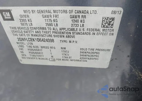 2013 Chevrolet Equinox Ls z USA, uszkodzony, nr VIN 2GNFLCEK1D6424398